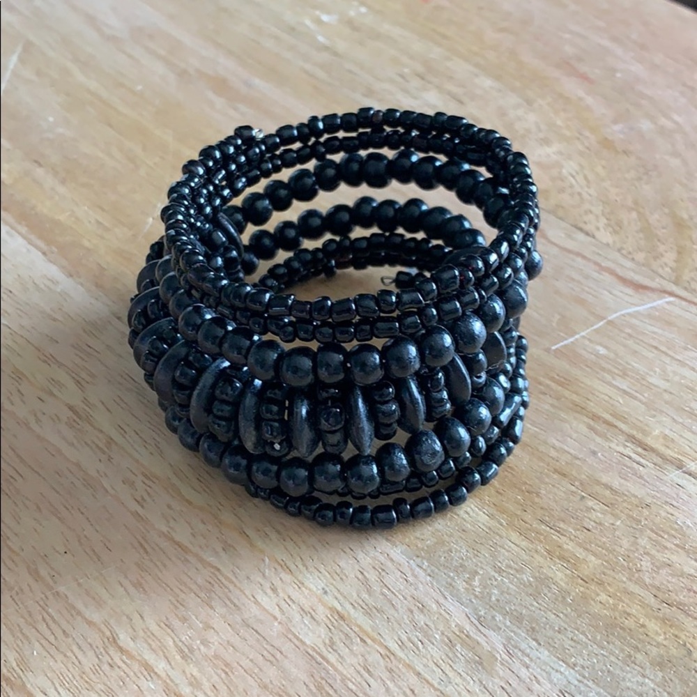 Black beaded arm wrist band bracelet